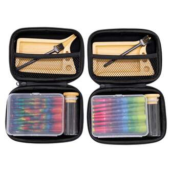 Juego de bolsa EVA negra de 16 cm * 11,5 cm, que incluye: 1 caja de papel de fumar con diseño, bandeja de madera, cepillo pequeño, frasco de almacenamiento pequeño, 10 conos preformados de 110 mm de colores, conveniente para fiestas, viajes, regalos de cumpleaños y vacaciones, Navidad