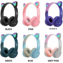 Kids Headphones, Cat Ear LED Light Up Bluetooth 5.0 Foldable Wireless Gaming Headset For Kids Adult, Built-In Mic Noise Cancelling Over Ear Headphones For Study/Travel