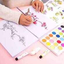 Set de colorear para adultos con acuarelas - 20 patrones florales + 1 imagen de referencia, perfecto para la práctica diaria de pintura con acuarelas, papel especial para acuarelas, regalo ideal para festivales y cumpleaños