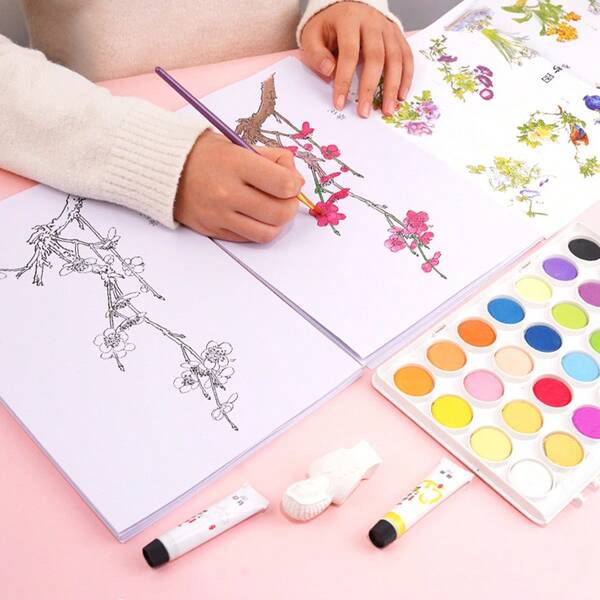 Set de colorear para adultos con acuarelas - 20 patrones florales + 1 imagen de referencia, perfecto para la práctica diaria de pintura con acuarelas, papel especial para acuarelas, regalo ideal para festivales y cumpleaños