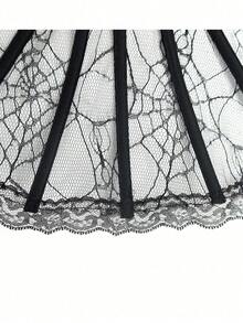 Victorian Collar Women's Stand Collar Cape, Gothic Vampire Lace Pointed Collar Dark Color Tie Cloak, Fan-Shaped Mesh Cape With Embroidered Spider Web Pattern, Witch Queen Vampire Themed Cosplay Props And Accessories Halloween - Lace - View 4