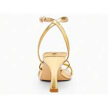 Women Square Open Toe Ankle Buckle Slingback Kitten Heels Summer Dress Sandals - 金色 - 查看 3