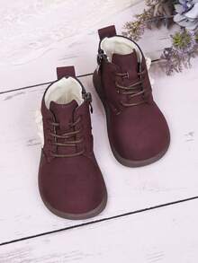 幼儿圆头休闲低帮优雅侧拉链踝靴 - 酒紅色 - 查看 3