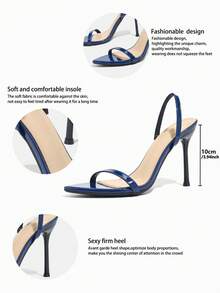 Women's High Heel Sandals, Elegant Minimalist Design With Mirrored Fabric, Fashionable Strap, Pointed Toe, Slim High Heel, Suitable For Party, Nightclub, Runway, Outdoor, Dating, High-End Shiny Mirrored Delicate Skin-Friendly Fabric Leading The , Sophisticated High-End Chic Deep Blue High Heel Sandals - Dark Blue - View 7