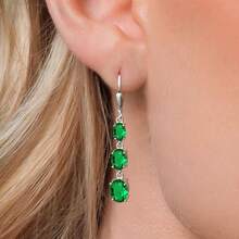 Gem Stone King 3-Stone Leverback Drop Dangle Earrings Women |   925 Sterling Silver |   Gemstone Birthstone |   Oval 8X6MM 7X5MM And 6X4MM |   Fine Jewelry Gifts Her Mom Women Wife - 奈米翡翠,五月 - 查看 3