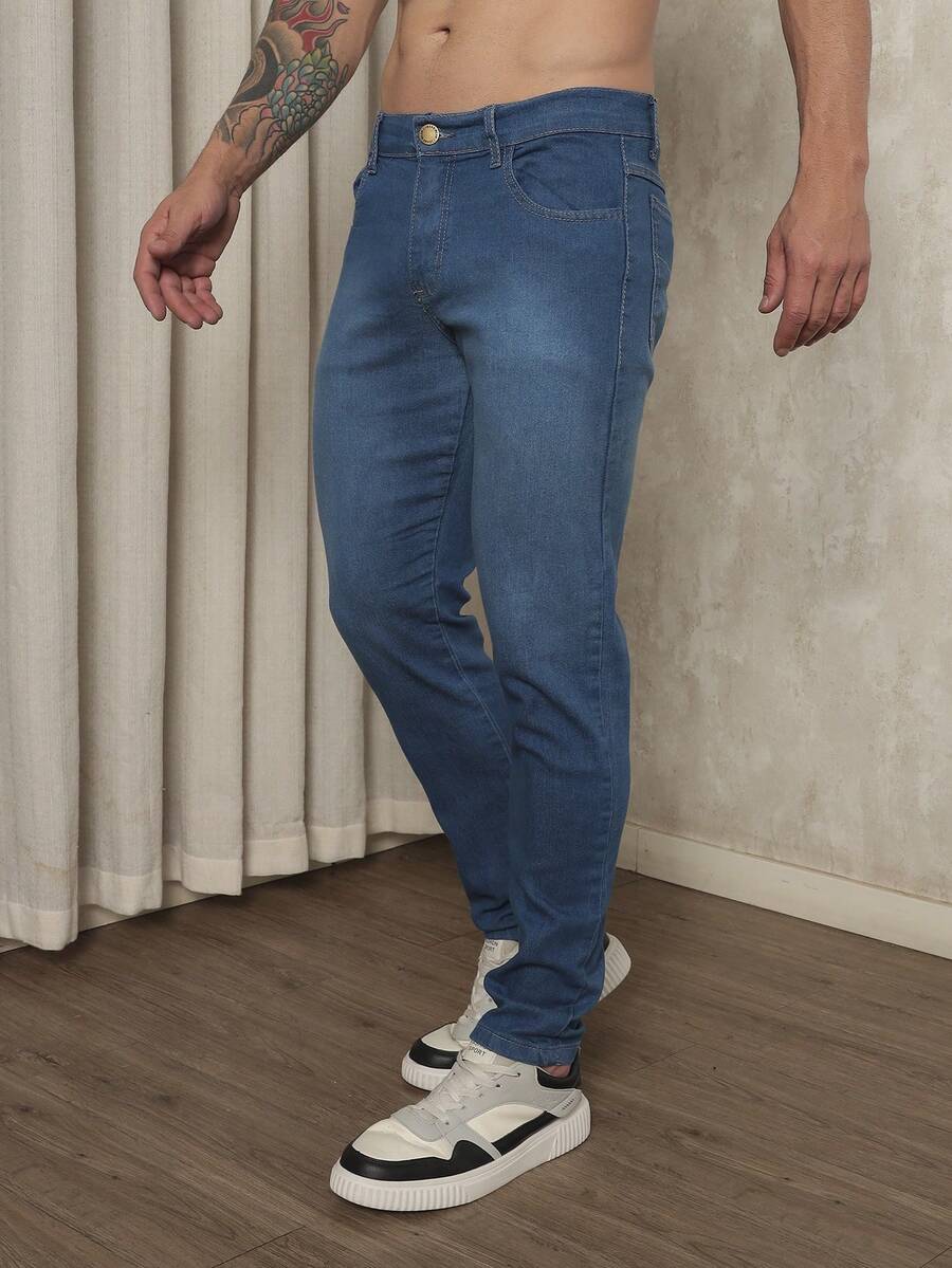 Men's Premium Stretch Lycra Spandex Slim Fit Jeans - Màu xanh lam - Xem 1