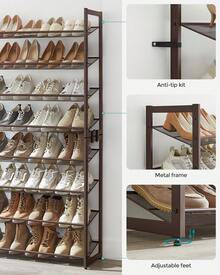 SONGMICS Shoe Rack, 8-Tier Shoe Organizer, Metal Rack For Garage, Set Of 2, 4-Tier Stackable Shelf, With Adjustable Flat Or Angled Shelves, 32-40 Pairs - màu nâu - Xem 4