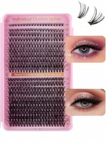 648/666/720套D型卷翘大容量睫毛套装，簇状睫毛。规格有10D+20D+30D+40D/30D+40D+50D+60D/50D+60D+80D+100D。套装提供多种不同组合，簇状睫毛长度从10毫米到16毫米不等，自然柔软。套装包含睫毛胶水、粘合剂和密封胶、睫毛簇状套装、睫毛、假睫毛。 - 粉色 - 查看 8