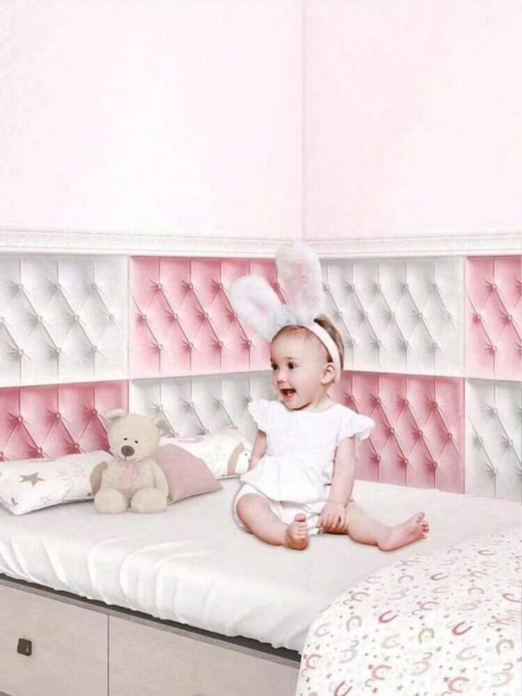 4 件 3D 贴纸压花 XPE 泡沫壁纸，防水防潮仿皮革纹理，床头板防撞软垫可移除墙贴，可重复使用和可裁剪，适用于卧室和客厅墙壁装饰，隔音厚墙，家居装饰墙纸 - 彩色 - 查看 7