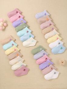 12双装女婴短袜：糖果色，蝴蝶结装饰，柔软舒适，休闲百搭 - 适合日常穿着，颜色随机发货 - 彩色 - 查看 3
