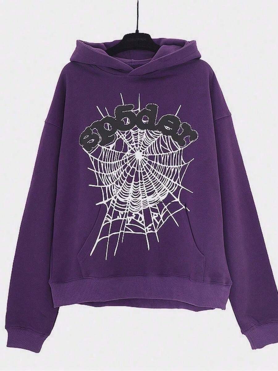 SP5DER Printed Loose Men's Hoodie - 紫色 - 查看 1