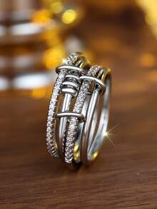 Vanel 1 chiếc nhẫn hình học 4 lớp thời trang, thiết kế độc đáo, lý tưởng để đeo thường ngày, dự tiệc và hàng ngày - nhẫn - Xem 3