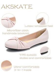 Women's Elegant Suede Ballet Flats With Bow Knot, Comfortable Breathable PU Lining, Slip-On Soft Sole Casual Shoes - 粉色 - 查看 1