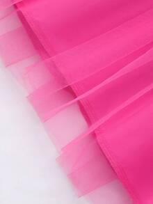 Girls Long Sleeve Collared Pearl Mesh Dress, Pink Party Dress, Children Formal Gown With Matching Bag, Elegant Wedding/Birthday Dress For Young Girls - Hot Pink - View 7