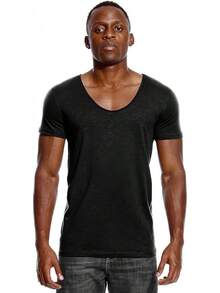 Deep V Neck T Shirt For Men Low Cut Scoop Tee Invisible Tshirt Vee Top - 黑色 - 查看 1