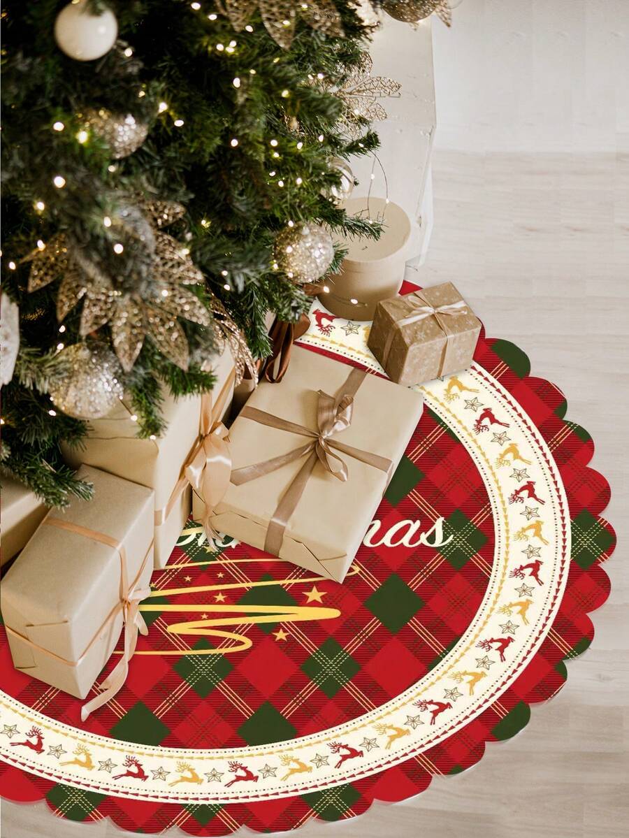 1 Piece Festive Christmas Tree Skirt, 36/48 Inch Polyester Holiday Ornaments, New Wavy Edge Design For Party & Home Decoration, Christmas Decorations. Room Decor