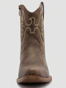 GLOBALWIN Square Toe Cowboy Boots For Women Western Boots With Low Heel Ankle Boots Cow Girls Outfits Women Fall Winter Spring Boots - 棕色 - 查看 5