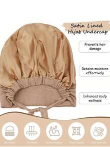 2件装头巾内衬帽 - 优雅缎面伊斯兰头巾，按扣设计，安全系带，适合女性，可用作化疗帽、睡眠帽、日常及特殊场合的头饰配饰，时尚头饰，佩戴舒适，适合女性穿着长袍。 - 顏色 - 查看 3