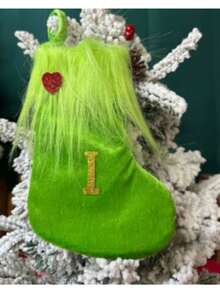 Opakowanie pojedyncze, skarpetki świąteczne, ozdoby świąteczne, zielony plusz, haftowane skarpetki z literami, ozdobne skarpetki świąteczne w torebce prezentowej