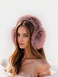 1 قطعة سماعات أذن من الفرو الاصطناعي للنساء، بنسيج جلد PU، دافئة وأنيقة، مناسبة للتزلج والارتداء الخارجي