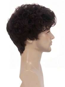 12-Inch Deep Brown Curly Synthetic Wig For Men, Realistic Short Hair Wig Suitable For Daily Wear, Role Play, Parties, Cosplay And More, REEWES Brand - Chocolate Brown - View 3