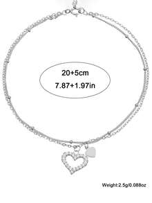 1 件 925 纯银女士脚链，双层心形脚链，优雅时尚，适合日常佩戴、婚礼和派对，是送给女性的完美礼物。