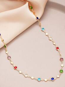 5pcs/Set Fashionable Y-Shaped Necklace Set, Elegant Vintage Design With Colorful Rhinestones, Cross, Snake Bone Chain, Minimalist Plain Chain Pendant Necklaces, Suitable For Holiday, Party, Daily Wear - Yellow Gold - View 7