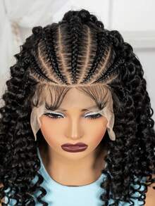 1pc 16 Inch Women's Short Braid Wig Black 13*6 Front Lace Short Braid Synthetic Fiber Wig, Breathable, Comfortable And Stylish Basic, With Heat-Resistant Fiber Daily Wear