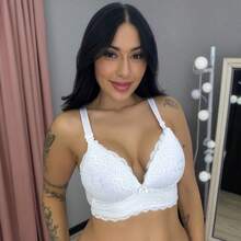 Nursing Bra With Soft Cup, Non-Wrinkle, Lace Breastfeeding - 白色 - 查看 2