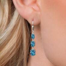 Gem Stone King 3-Stone Leverback Drop Dangle Earrings Women |   925 Sterling Silver |   Gemstone Birthstone |   Oval 8X6MM 7X5MM And 6X4MM |   Fine Jewelry Gifts Her Mom Women Wife - 倫敦藍色托帕石,十一月 - 查看 3
