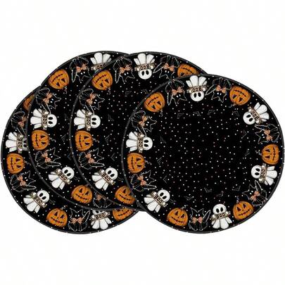 4 Stücke/6 Stücke Geister-Kürbis Schwarze Katze Halloween runde Tischsets, geeignet für Party, Küche, Esszimmer, Durchmesser 38cm