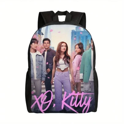 XO,Kitty "Pink And Purple Cartoon Character Backpack - Fashionable Single Layer Design, Adjustable Shoulder Straps, Perfect For Students, Commuters, And Weekend Adventures, School Backpack