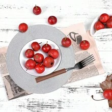 6 Pack Round PP Placemats And Coasters Set - 13.2 Inch Waterproof Non-Slip Table Mats For Dining Decor, Dishwasher Kitchen Tableware - Silver - View 2