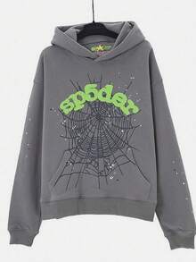 SP5DER Printed Loose Men's Hoodie - 深灰色 - 查看 1