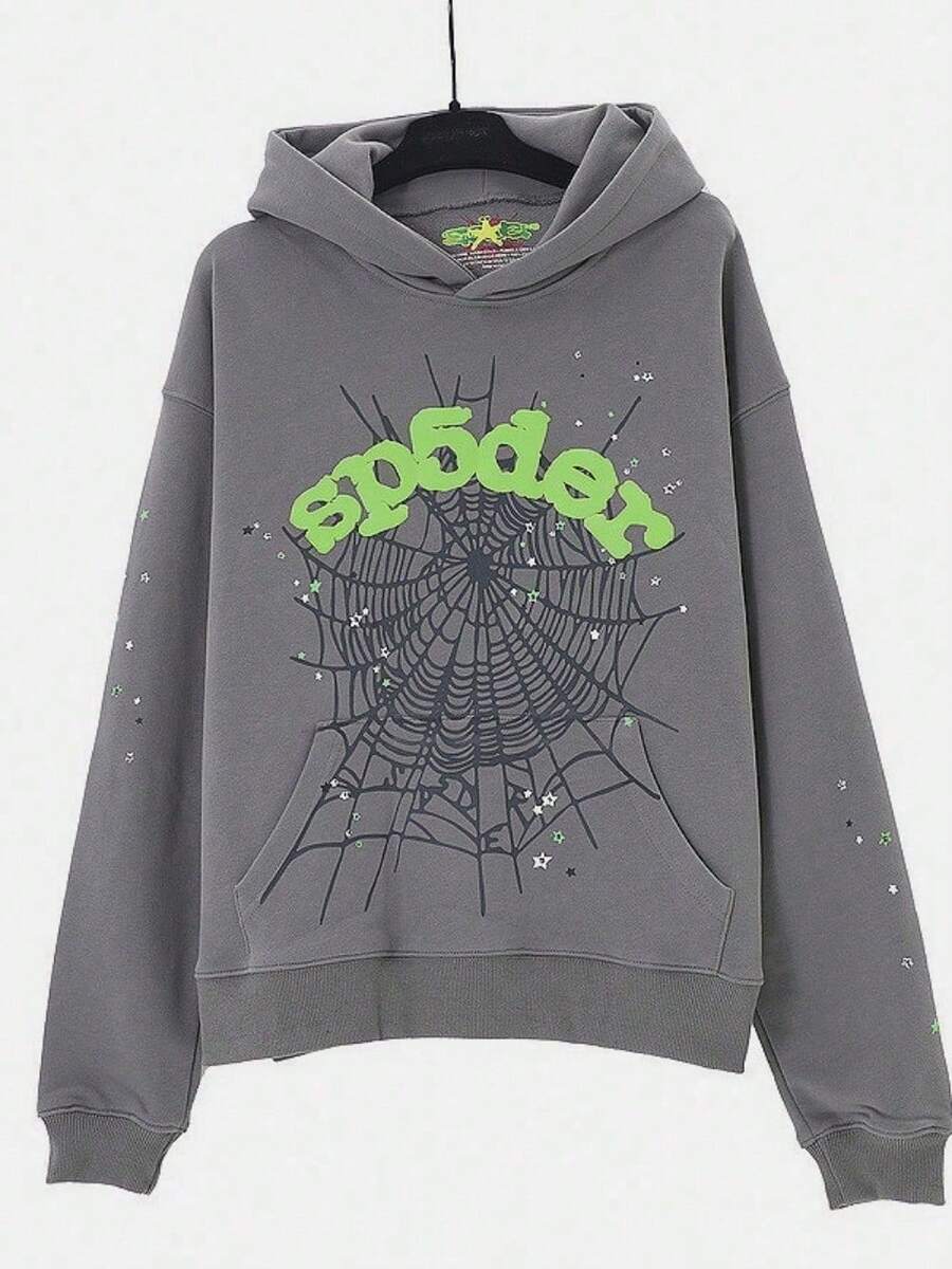 SP5DER Printed Loose Men's Hoodie - 深灰色 - 查看 1