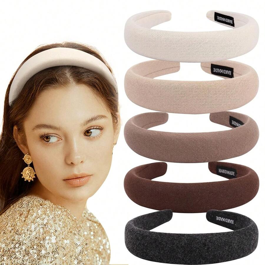 5 Pack Headbands For Women, Padded Soft Fabric Headbands, Fashion Sponge Head Bands For Hair Thick Headbands For Girls Hair Accessories