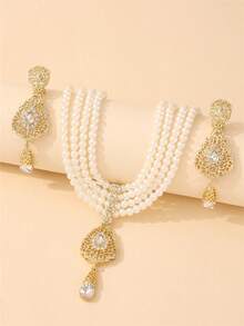 مجموعة مجوهرات المرأة الجزائرية 2 قطعة، قلادة، أقراط، إكسسوارات فاخرة بطراز قديم لعيد الحب - مجموعات المجوهرات النسائية - مشاهدة 2