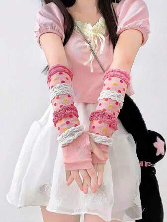 多巴胺甜美少女粉色ins泡泡袖学生日系可爱防晒春秋护臂辣妹秋季保暖臂套