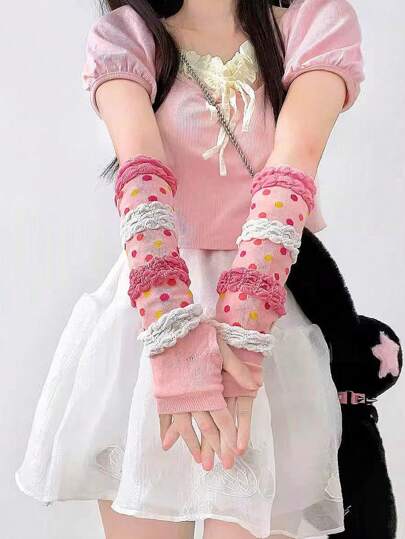 Dopamina Sweet Girl Rosa, Mangas Bolha Ins, Estudante, Estilo Japonês, Proteção Solar Bonita, Protetor de Braço para Primavera e Outono, Aquecedores de Braço para Garotas Gostosas de Outono