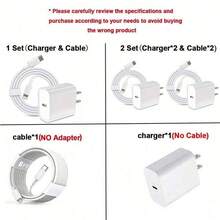 30W充电器套装，包含30W快充适配器和200厘米高效数据同步快充线，兼容 14/13/12/11 Pro Plus/XS/XR/8/7/9系列墙充套装 - 美規A型插(110-127V) - 查看 2