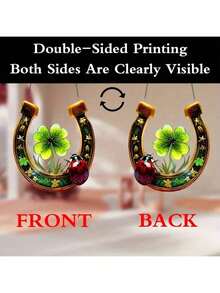 1pc St. Patrick's Day Horseshoe Sun Catcher, Colorful Window Panel Hanging Decor With Clovers & Ladybugs, Religious Theme, Suitable For Home, Cottage, Garden, Office, Bedroom Aesthetics, Holiday Gift - Multicolor - View 7