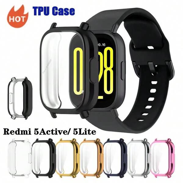 4 piezas Funda de TPU suave de cobertura completa para Xiao Mi Redmi Watch 5 Active/Lite, protector de pantalla de TPU suave, fundas para Redmi Watch 5 Lite