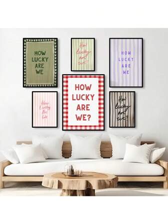 1 pieza Cuán afortunados somos Impresión de arte de rayas de pared, póster de moda retro estético, impresión digital para decoración de apartamento, pinturas de lienzo para decoración de sala de estar y dormitorio modernos