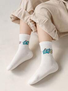 5双儿童涂鸦爱心熊袜子适合日常搭配男童女童儿童袜子 - 彩色 - 查看 7