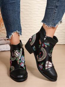Autumn/Winter Thermal Lined Short Boots, Non-Slip Mother Shoes Flat Heel Mid-Heel Short Shaft Warm Black Boots