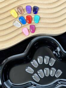 20 piezas de puntas de uñas de muestra para arte de uñas de gelatina de vidrio transparente con bloques de color (transparente), de múltiples formas, unicolor translúcido, para exhibición de combinación de colores - transparente - Ver 14