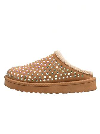 Damtofflor i europeisk och amerikansk stil med strass, varma, halkfria, avslappnade och mångsidiga, lämpliga för daglig pendling