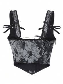 Alivila.Y Fashion Womens Vintage Floral Print Underbust Corset Tops Vintage Boned Corset Belt Corset Vest - 深灰色 - 查看 3