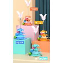 1pc Cat Toy Teaser Wand Cat Turntable Self-Entertainment Ball 3-Layer Track Plate For Kitten & Pet, Some Accessories (Feathers, Small Balls) Are Random In Color And Style