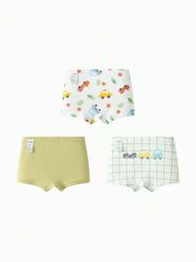 Balabala 男婴纯棉内裤3条装 柔软舒适平角短裤 - 白綠色調 - 查看 2